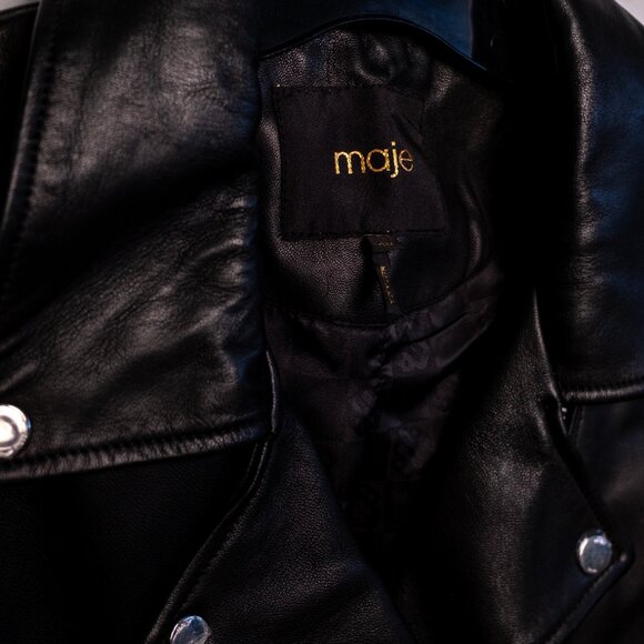 Maje cropped black leather jacket size 40 (US size: Large) - Picture 5 of 5